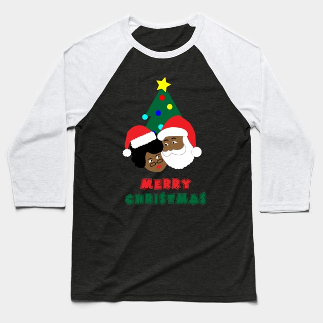 Black Santa and Mrs. Claus Merry Christmas Baseball T-Shirt by blackartmattersshop